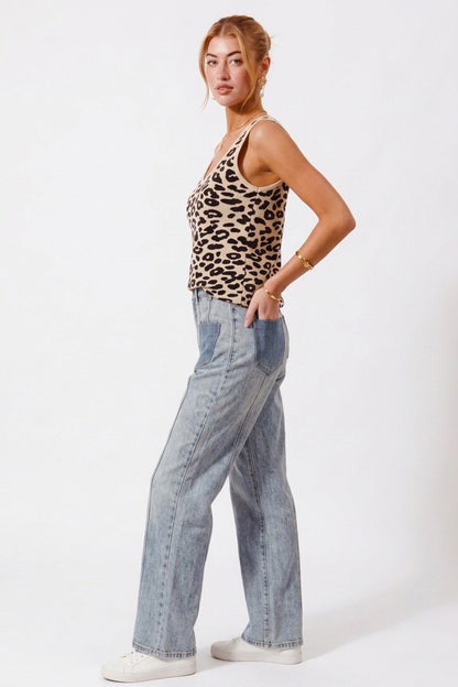 Leopard Print Knit V-Neck Cami Tank Top — Lightweight Chic Versatile Everyday Style - Tank Tops