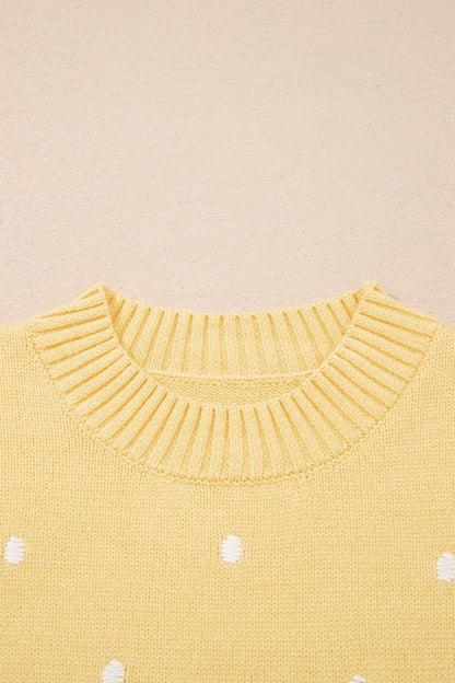 Polka Dot Bubble Sleeve Short Sleeve Knit Sweater Top — Playful Sophisticated Style - Sweaters & Cardigans/Short Sleeve Sweaters