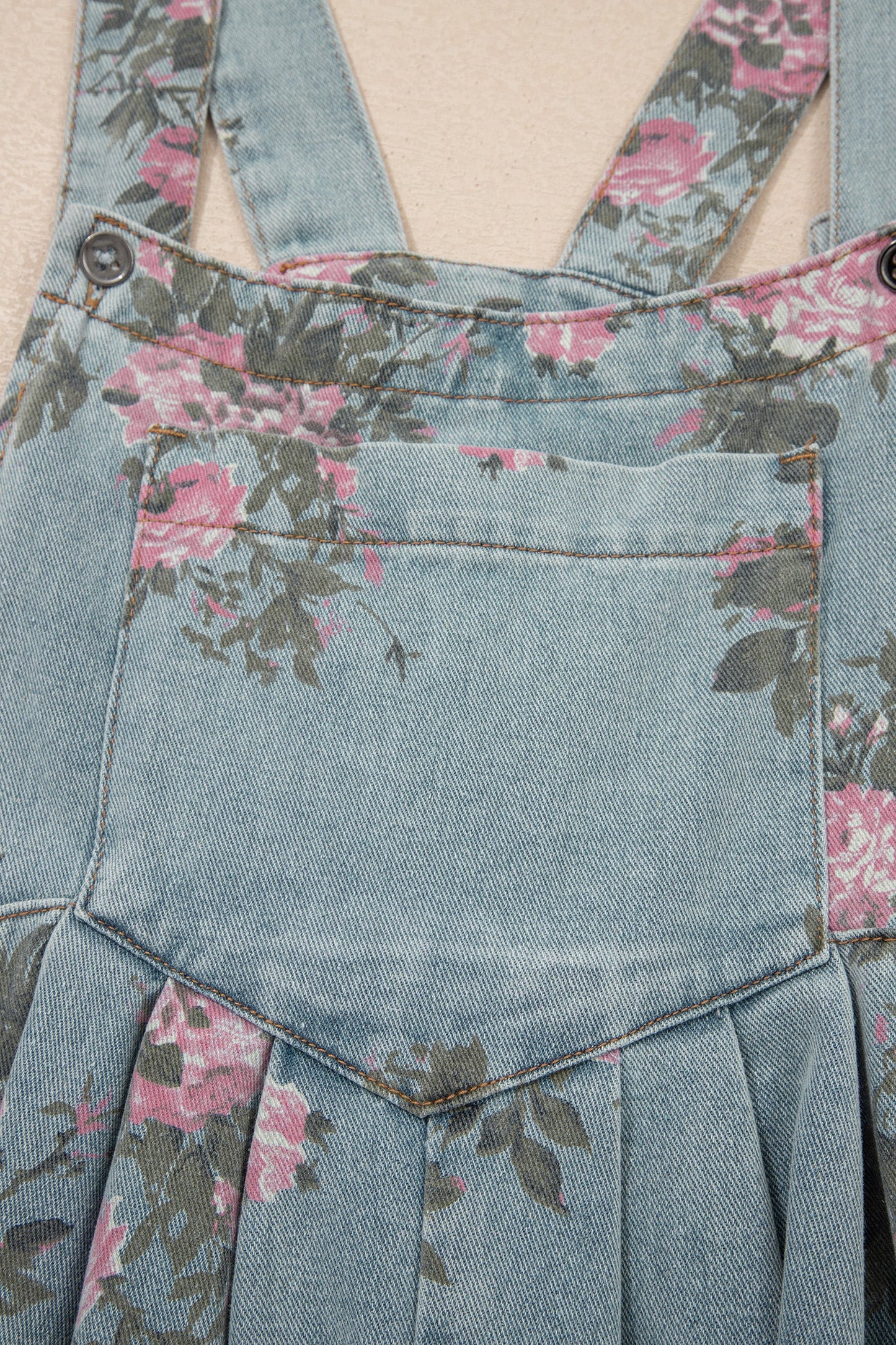 Floral Print Denim Wide Leg Adjustable Strap Jumpsuit — Boho Effortless Everyday Style - Jumpsuits & Rompers