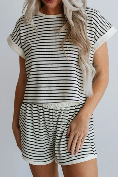 Women's Striped Contrast Top and Shorts Set - Matching Sets