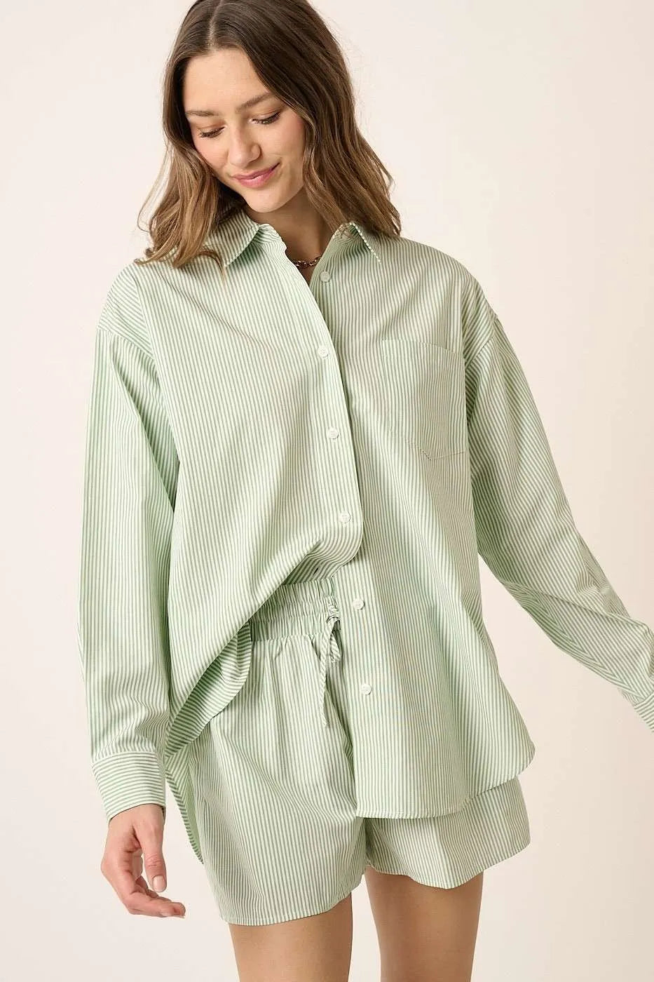 Striped Shirt And Shorts Set – outfit idea for women | Ro + Ivy