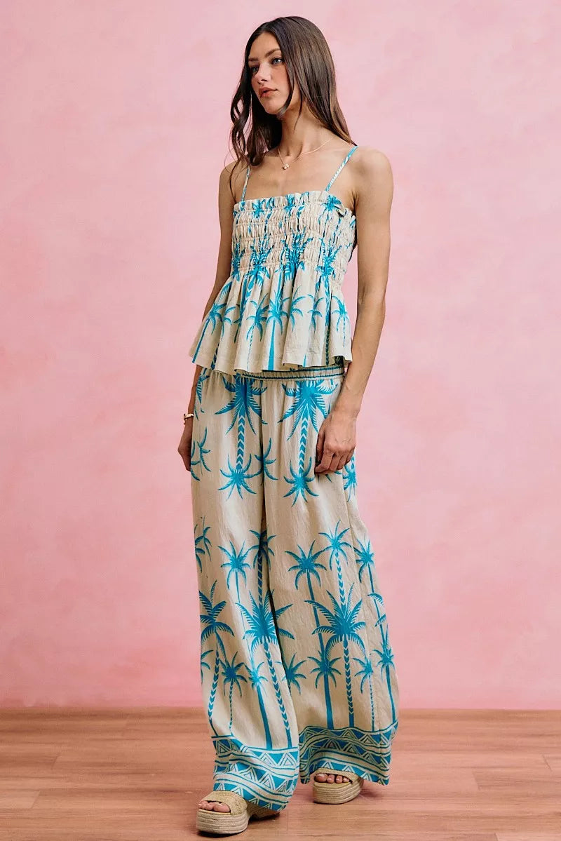 Women's Palm Tree Print Smocked Cami Top - Cami Tops