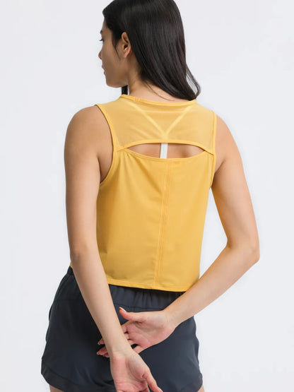 Open Back Slit Round Neck Activewear Tank Top