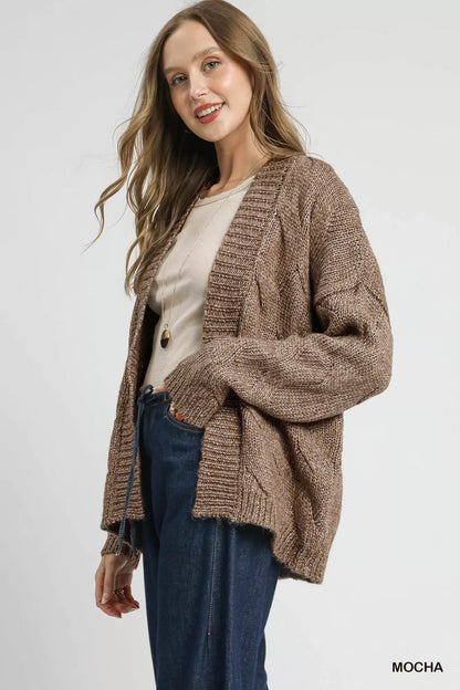 Chunky Cable Knit Long Sleeve Open Front Cardigan in Mocha | Trendy Cardigans Outfit Idea for Women by Ro + Ivy | Elevated Basics, Modern Comfort & Style
