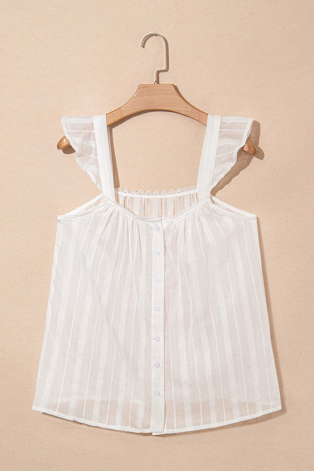See Through Button Front Ruffle Sleeve Top