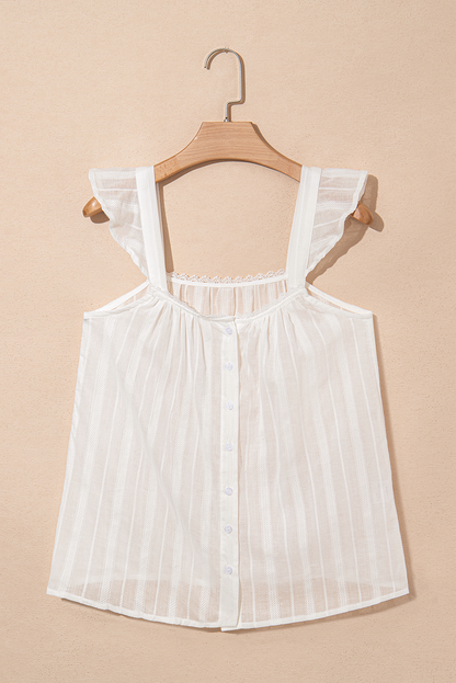 See Through Button Front Ruffle Sleeve Top
