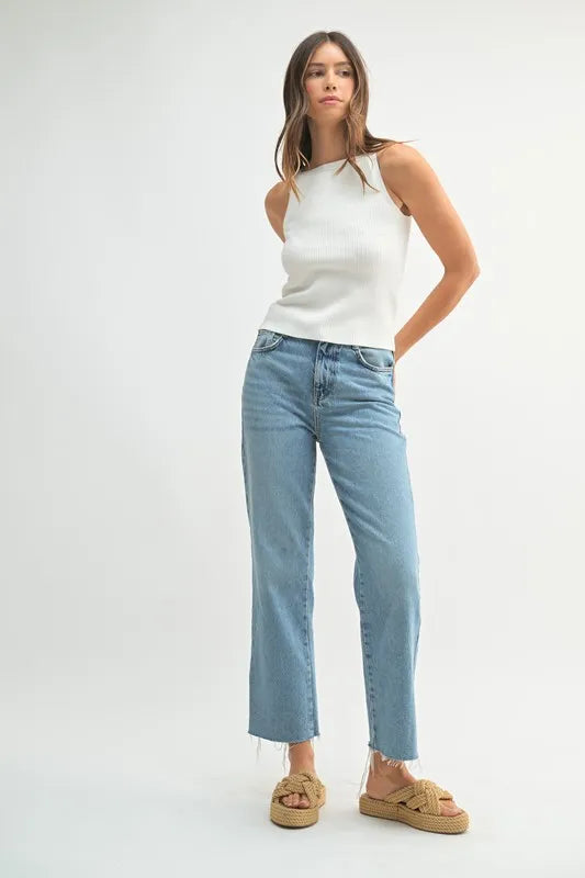 Minimalist Ribbed Halter Neck Knit Top | Trendy Tops Outfit Idea for Women by Ro + Ivy | Elevated Basics, Modern Comfort & Style