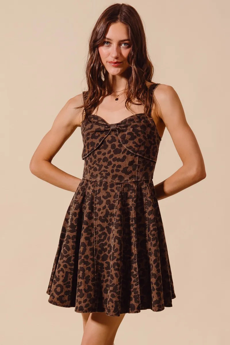 Leopard Sweetheart Bow Neckline Fit and Flare Dress | Trendy Knee Length Dresses Outfit Idea for Women by Ro + Ivy | Elevated Basics, Modern Comfort & Style
