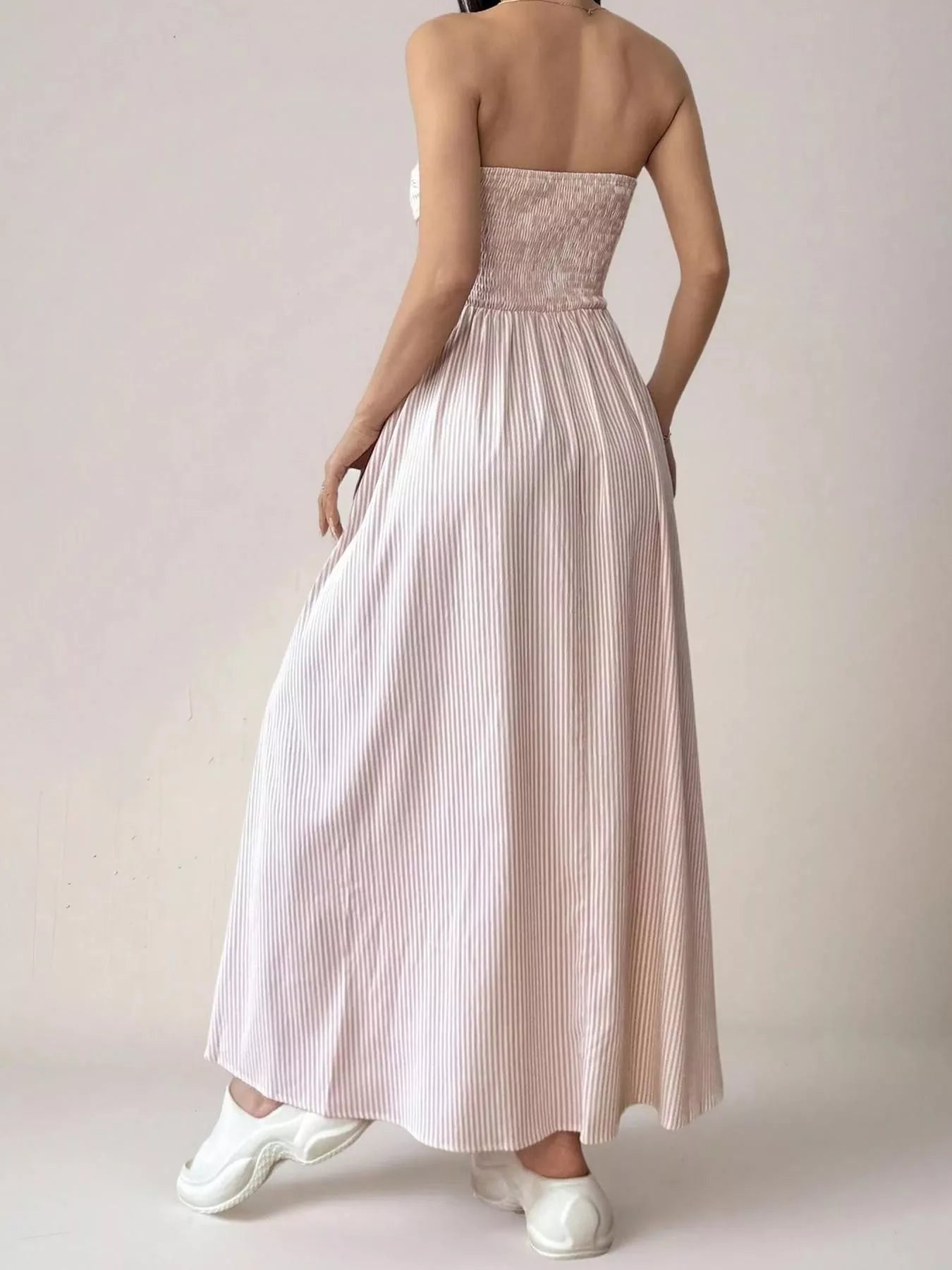 Strapless Featherweight Cotton Striped Maxi Dress - Maxi Dresses