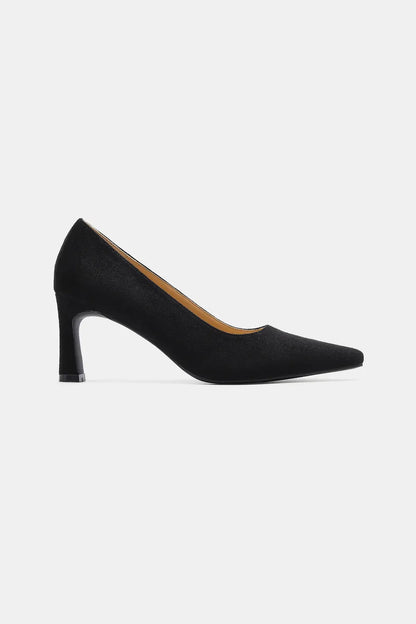 Faux Suede Point Toe Block Heel Pumps — Classic Sleek Elegant Versatile Style - Heels