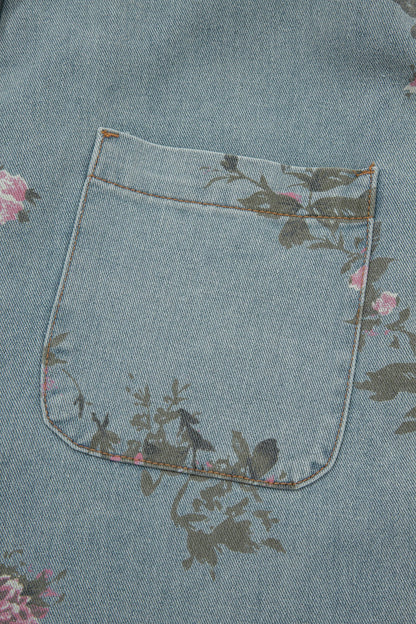 Floral Print Denim Wide Leg Adjustable Strap Jumpsuit — Boho Effortless Everyday Style - Jumpsuits & Rompers