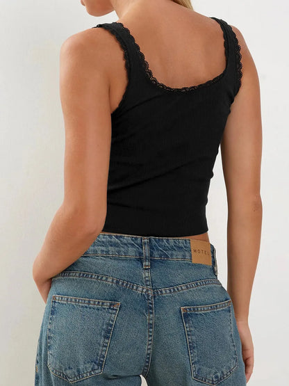 Lace Detail Square Neck Tank Top
