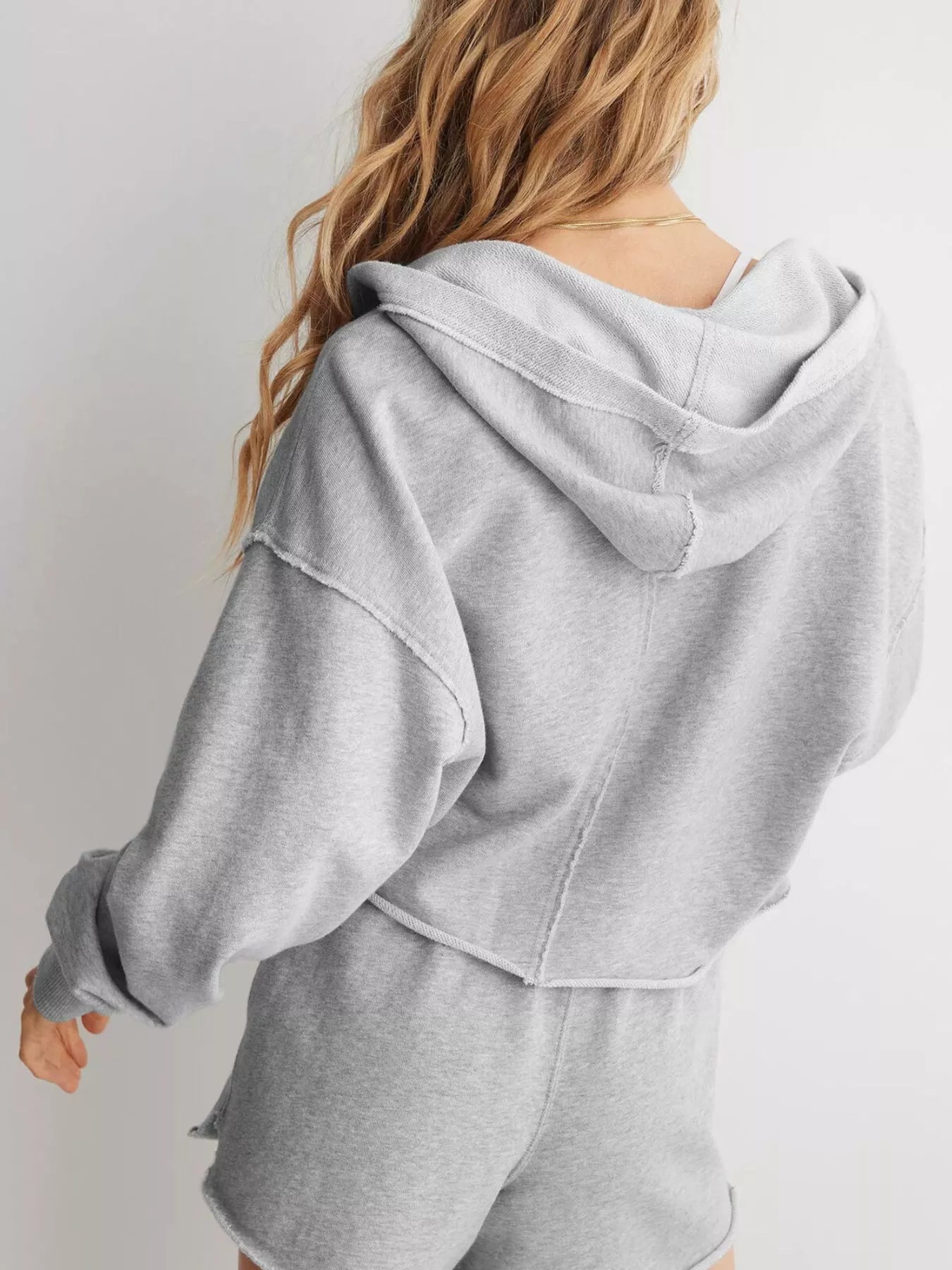 Exposed Seam Dropped Shoulder Hoodie - Pullover Hoodies