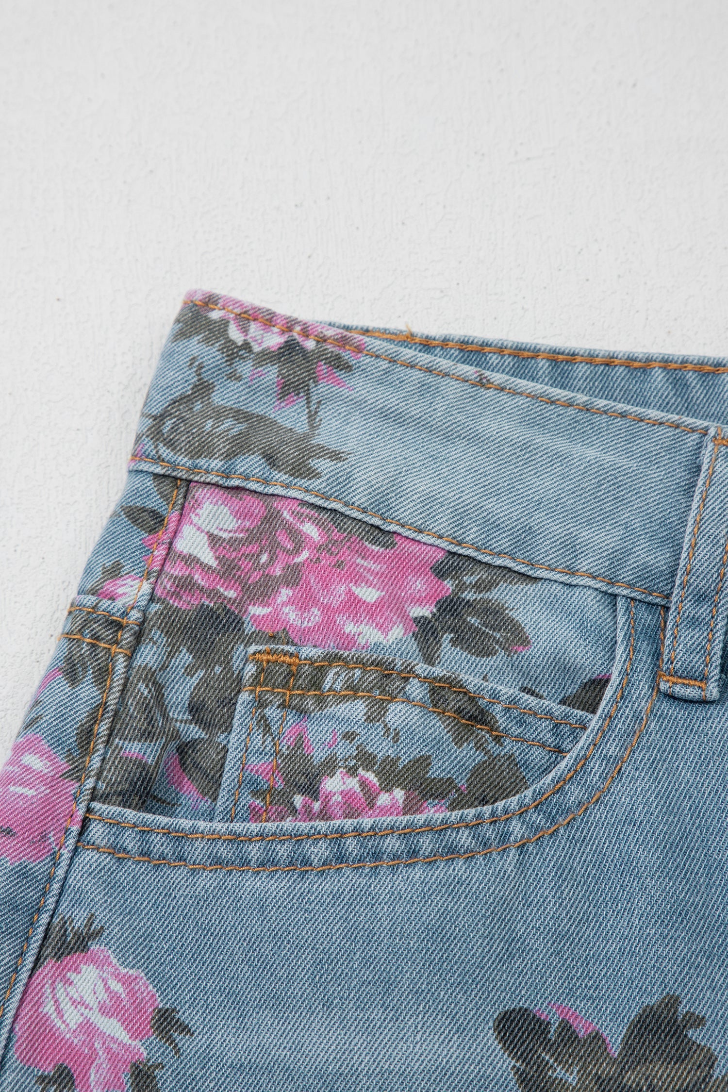 Vintage Floral Print Light Wash Bootcut Jeans — Feminine Flattering Everyday Style - Jeans