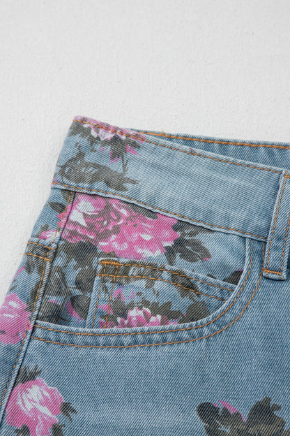 Vintage Floral Print Light Wash Bootcut Jeans — Feminine Flattering Everyday Style - Jeans
