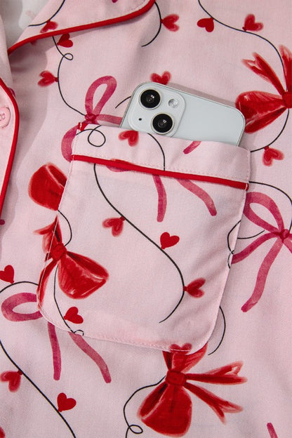 Red Bow Long-Sleeve Pajama Top & Shorts Set | Trendy Pajamas Outfit Idea for Women by Ro + Ivy | Elevated Basics, Modern Comfort & Style
