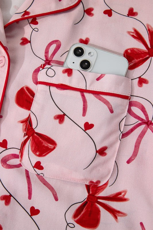 Red Bow Long-Sleeve Pajama Top & Shorts Set | Trendy Pajamas Outfit Idea for Women by Ro + Ivy | Elevated Basics, Modern Comfort & Style
