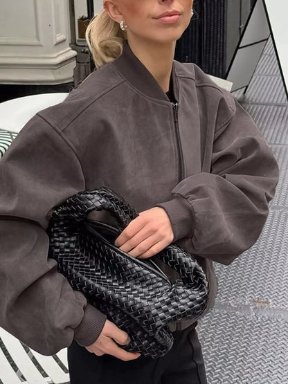 Dropped Shoulder Zip Up Bomber Jacket