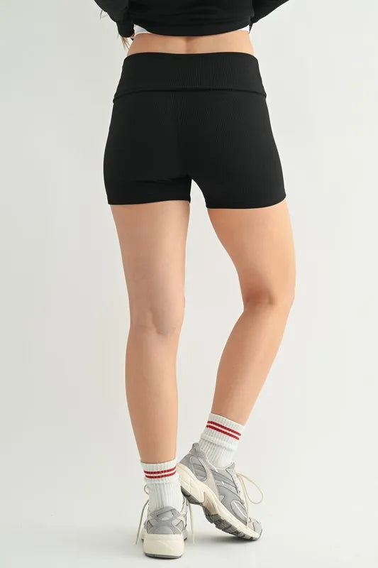 Ribbed Foldover Waist Active Shorts - Active Shorts