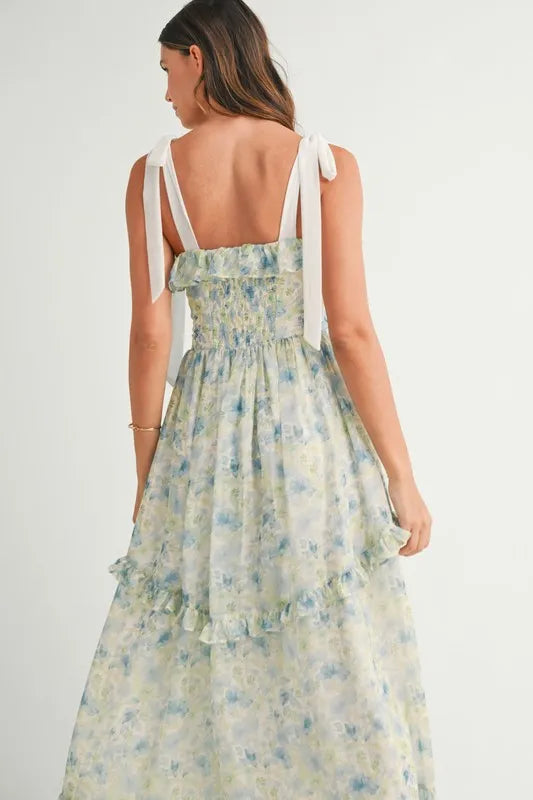 Floral Printed Shoulder Strap Midi Dress – outfit idea for women | Ro + Ivy