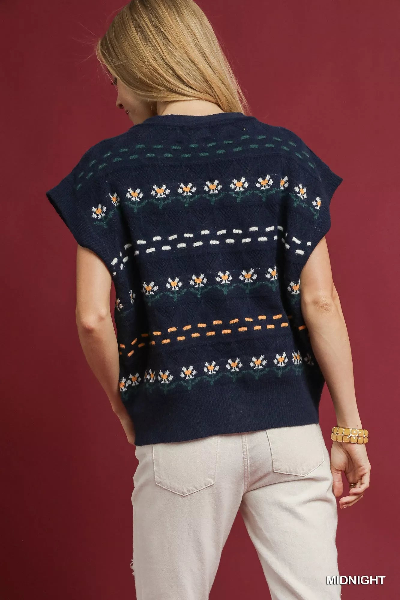 Button-Down V Neck Short Sleeve Floral Knit Vest | Trendy Vests Outfit Idea for Women by Ro + Ivy | Elevated Basics, Modern Comfort & Style