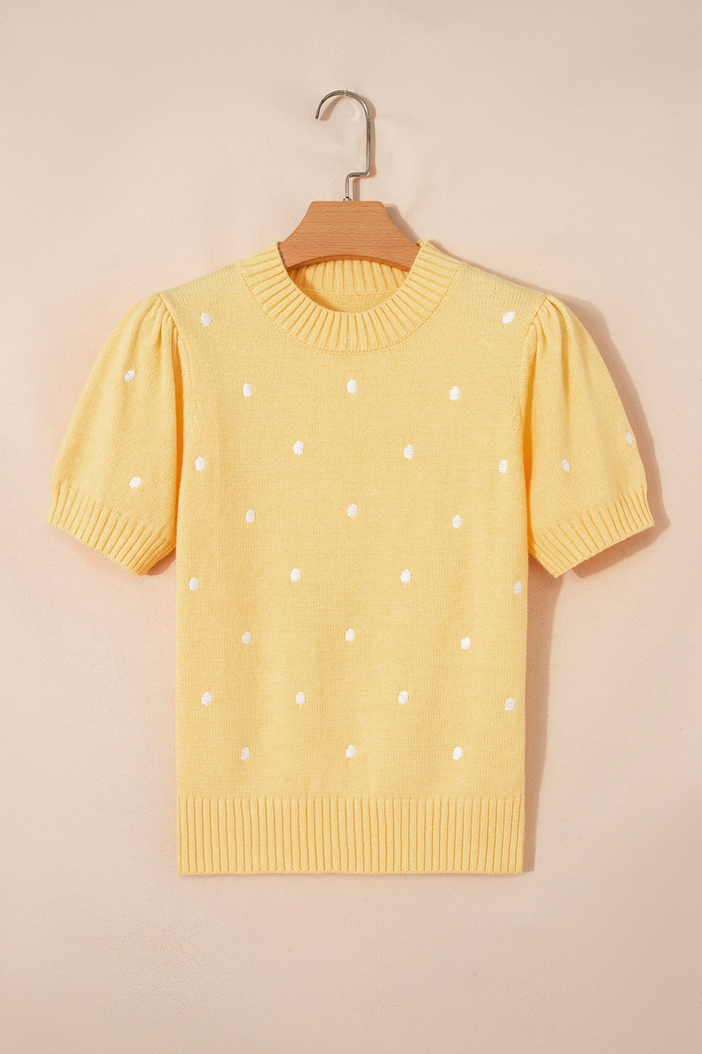 Polka Dot Bubble Sleeve Short Sleeve Knit Sweater Top — Playful Sophisticated Style - Sweaters & Cardigans/Short Sleeve Sweaters