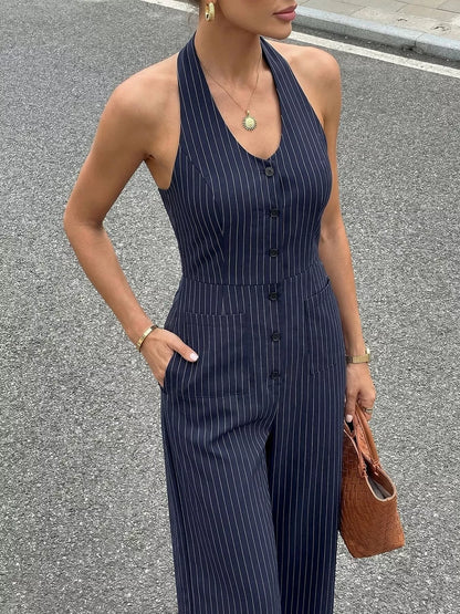 Women's Striped Halter Neck Jumpsuit - Jumpsuits