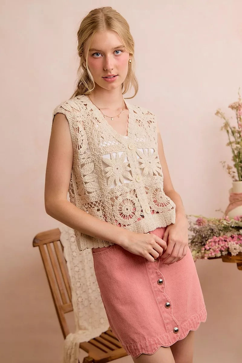 Women's Crochet Sleeveless Vest Top - Knit Vests