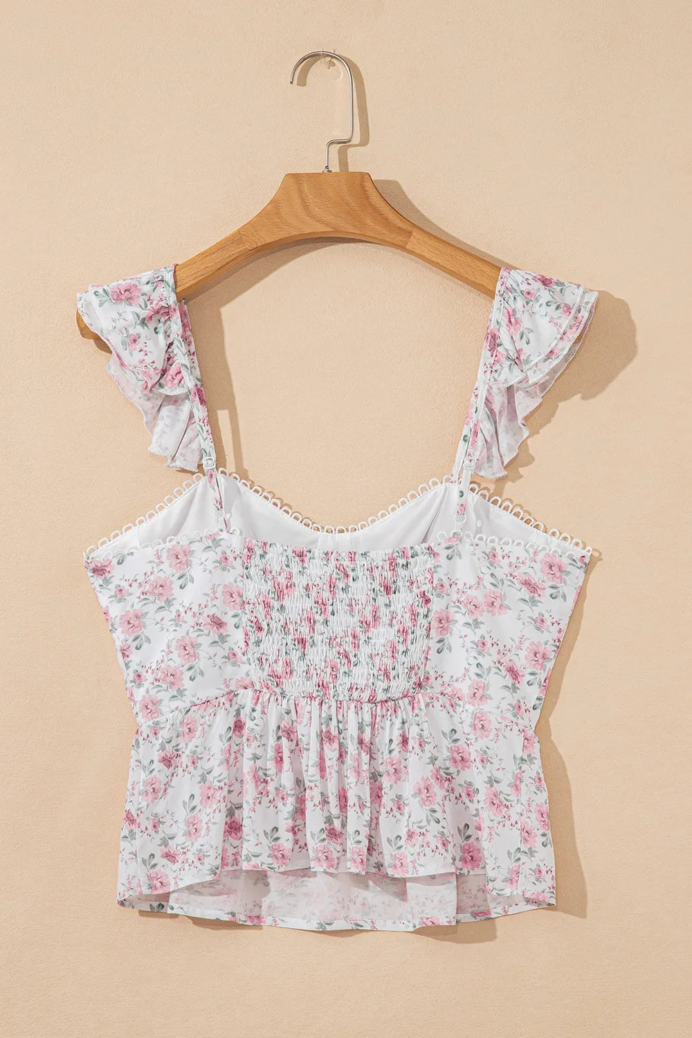 Floral Peplum Flutter Sleeves Tank Top - Tank Tops