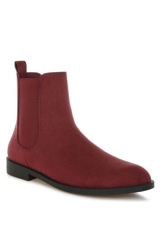 Burgundy Low Block Heel Chelsea Boots | Trendy Boots Outfit Idea for Women by Ro + Ivy | Elevated Basics, Modern Comfort & Style