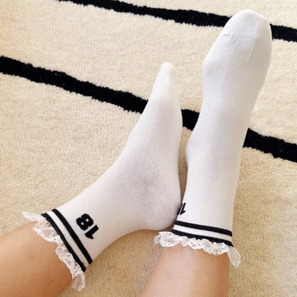 As Shown One Size Set of 2 Preppy Lace Sporty Socks | Trendy Socks Outfit Idea for Women by Ro + Ivy | Elevated Basics, Modern Comfort & Style