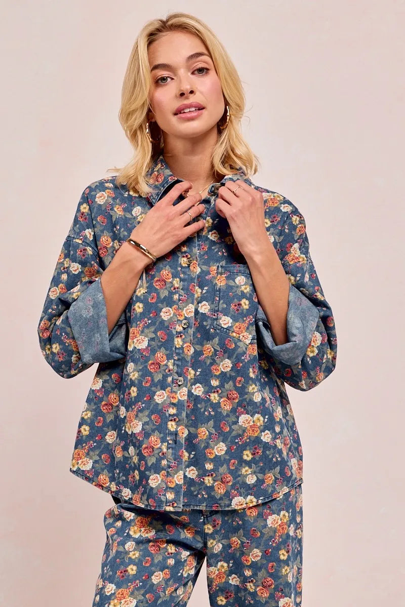 Lightweight Floral Print Button Up Long Sleeve Shirt | Trendy Shirts Outfit Idea for Women by Ro + Ivy | Elevated Basics, Modern Comfort & Style