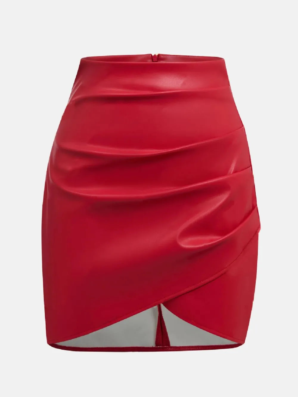Ruched Asymmetrical Hem Mini Skirt with Stretch Fabric