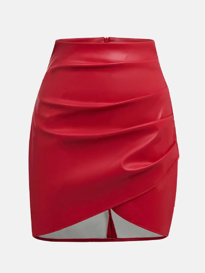 Ruched Asymmetrical Hem Mini Skirt with Stretch Fabric