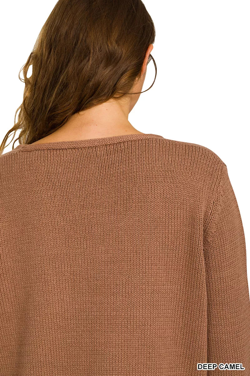 Beach V Neck Long Sleeve Sweater in Deep Camel | Trendy Sweaters Outfit Idea for Women by Ro + Ivy | Elevated Basics, Modern Comfort & Style