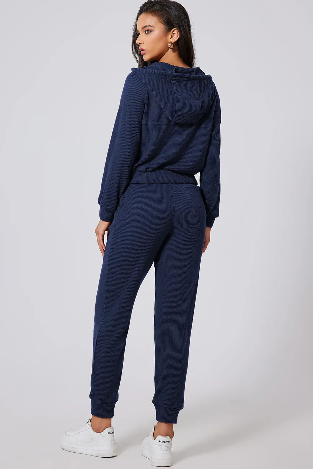 Ribbed Half Zip Hoodie and Joggers Loungewear Set