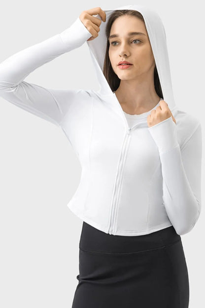 Hooded Zip Up Long Sleeve Activewear Jacket