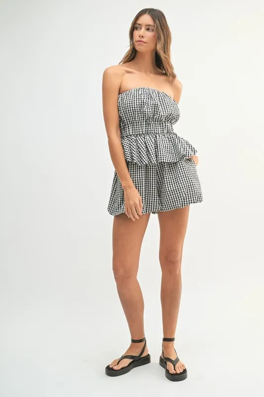 Gingham Tube Top and Shorts Set - Outfit Sets