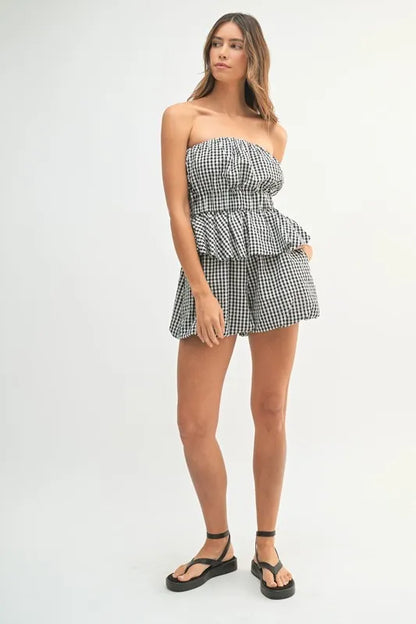 Gingham Tube Top and Shorts Set - Outfit Sets