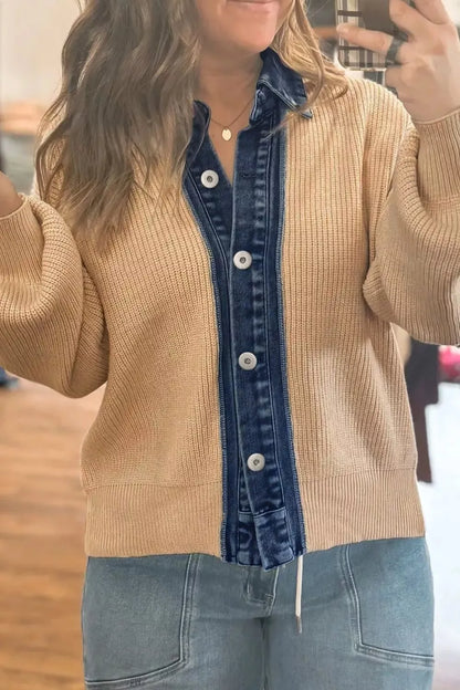 Drop Shoulder Placket Paneling Cardigan