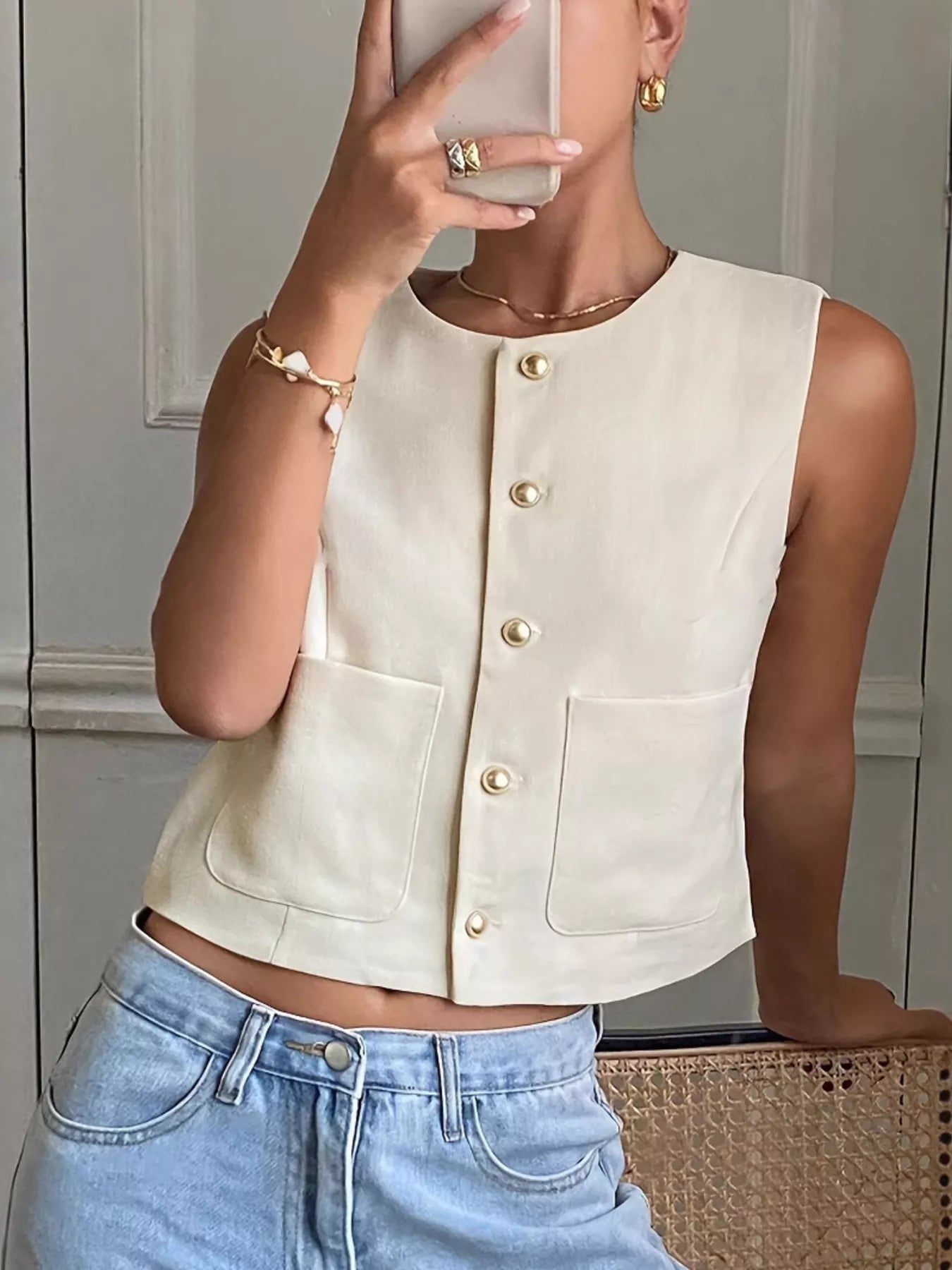 Women's Button Down Sleeveless Vest - Button-Down Vests