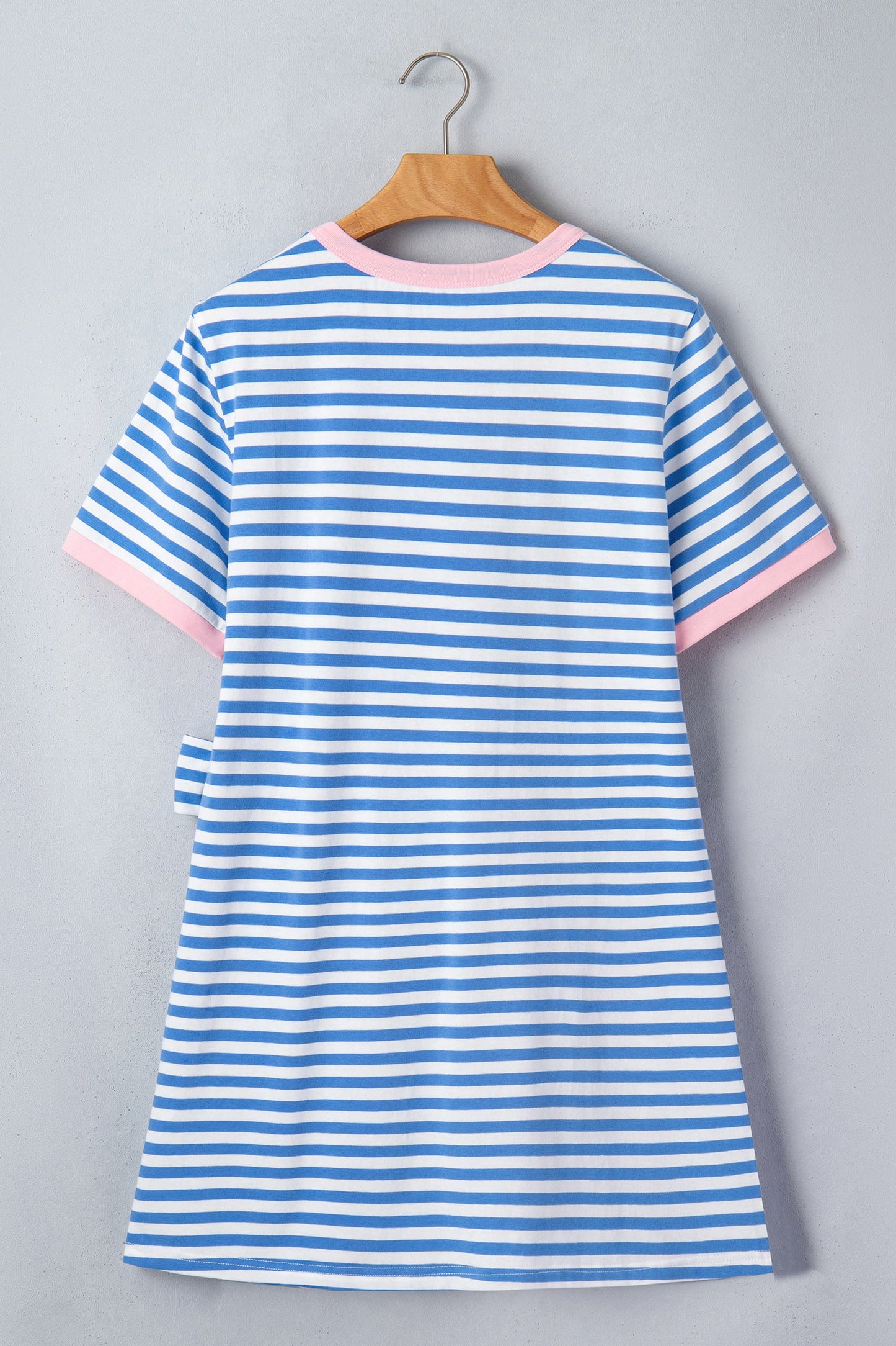 Striped Contrast Trim Tie Waist Coastal Mini Dress — Soft Stretch Everyday Style - Dresses/T Shirt Dresses