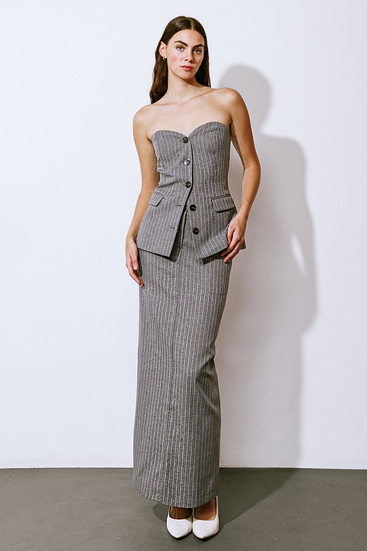 Striped Full Length Skirt with Back Slit | Trendy Skirts Outfit Idea for Women by Ro + Ivy | Elevated Basics, Modern Comfort & Style