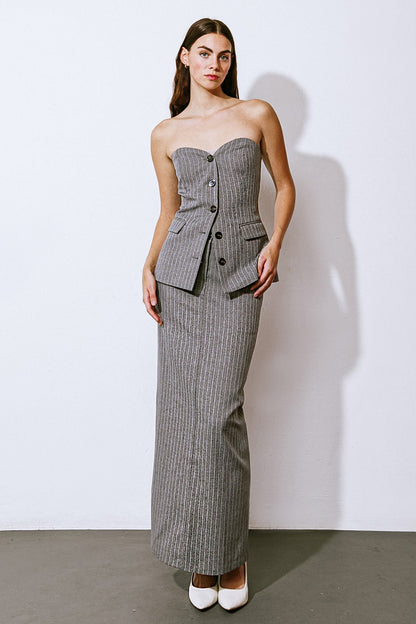 Striped Full Length Skirt with Back Slit | Trendy Skirts Outfit Idea for Women by Ro + Ivy | Elevated Basics, Modern Comfort & Style