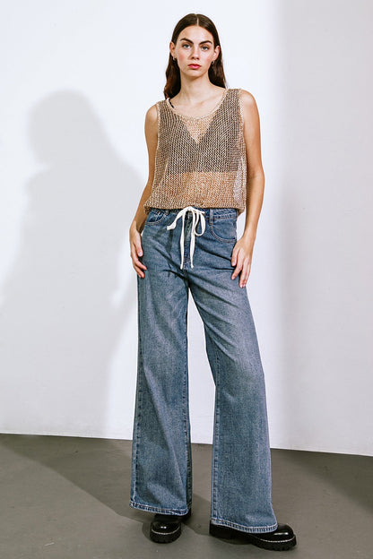 Wide Leg Cotton Denim Jeans with Contrast Tie | Trendy Jeans Outfit Idea for Women by Ro + Ivy | Elevated Basics, Modern Comfort & Style