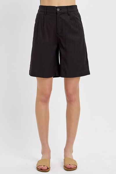 High Rise Pleated Front Shorts - Ro + Ivy