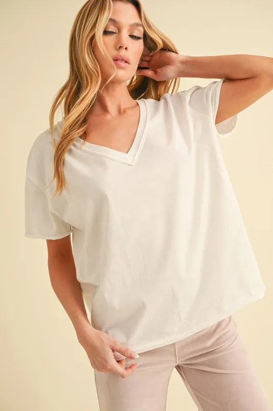 WHITE V-Neck Short Sleeve Cotton T-Shirt in White | Trendy T-Shirts Outfit Idea for Women by Ro + Ivy | Elevated Basics, Modern Comfort & Style