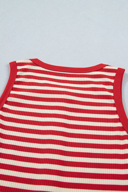 Bold Stripe Round Neck Ribbed Knit Sleeveless Tank Top — Fresh Everyday Style - Tank Tops