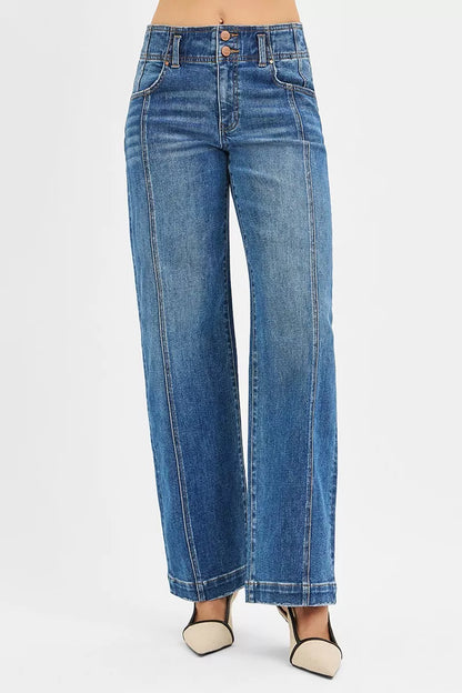 Mid Rise Wide Leg Baggy Jeans | Trendy Jeans Outfit Idea for Women by Ro + Ivy | Elevated Basics, Modern Comfort & Style
