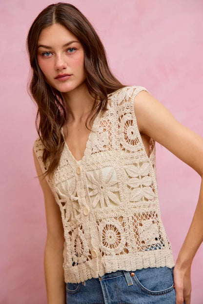 Women's Crochet Sleeveless Vest Top - Knit Vests